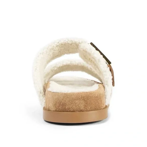FENDI Feel FF logo shearling lined suede leather slides sandals - Picture 7 of 8